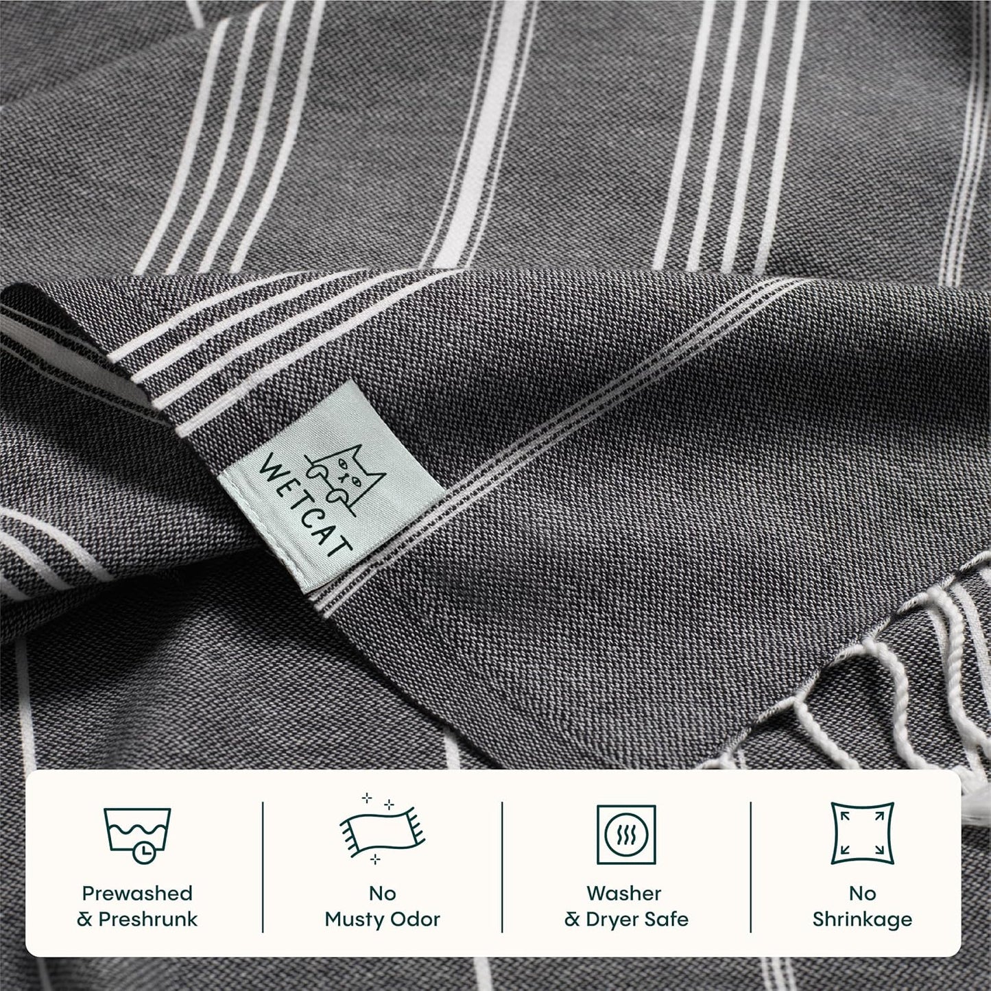 Turkish Beach Towel Oversized (38"X71") 100% Turkish Cotton, Made in Turkey - Sand Free, Extra Large, Ultra Soft, Quick Drying, Compact & Lightweight for Travel - Black