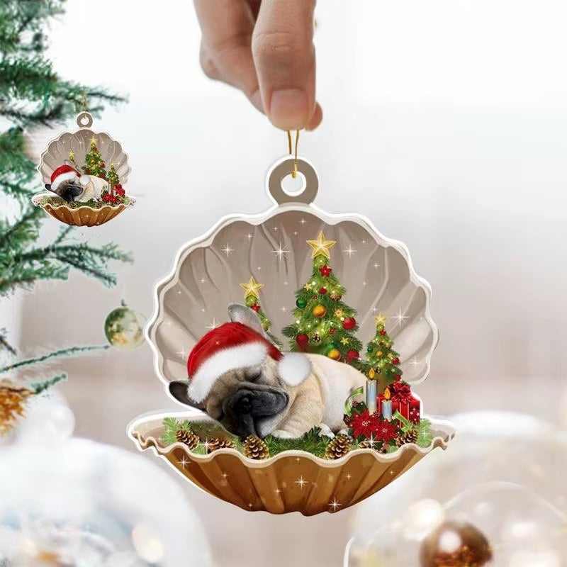 2024 2D Shell Christmas Dog Oranments Xmas Tree Flat Hanging Pendant Merry Navidad Decor Natal Gift for Kids Noel Happy New Year