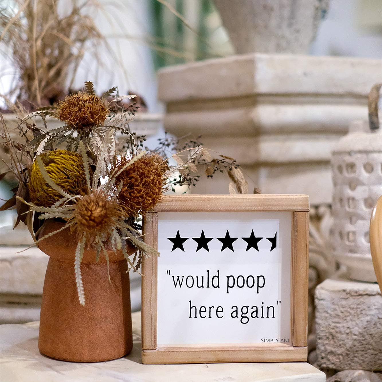 Would Poop Here Again Funny Half Bath Sign | Farmhouse Bathroom Wall Decor | Bathroom Humor Sign Plaque
