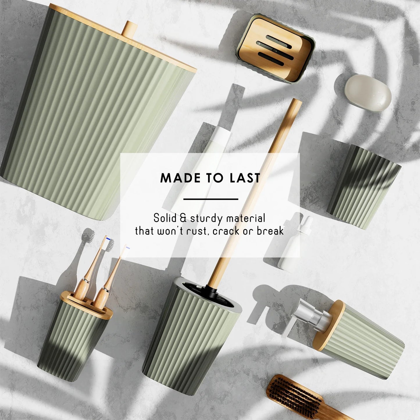 20 Piece Bamboo Bathroom Sets, Sage Green Bathroom Accessories Set for Minimalistic Bathroom Décor