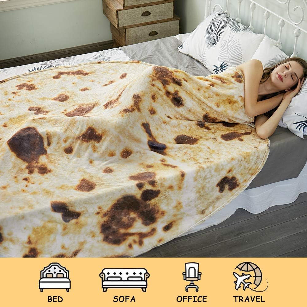 Burritos Tortilla Throw Blanket, Tortilla Wrap Blanket, Novelty Tortillas round Giant round Soft Blankets for Adults and Kids (Brown, 80 Inches)