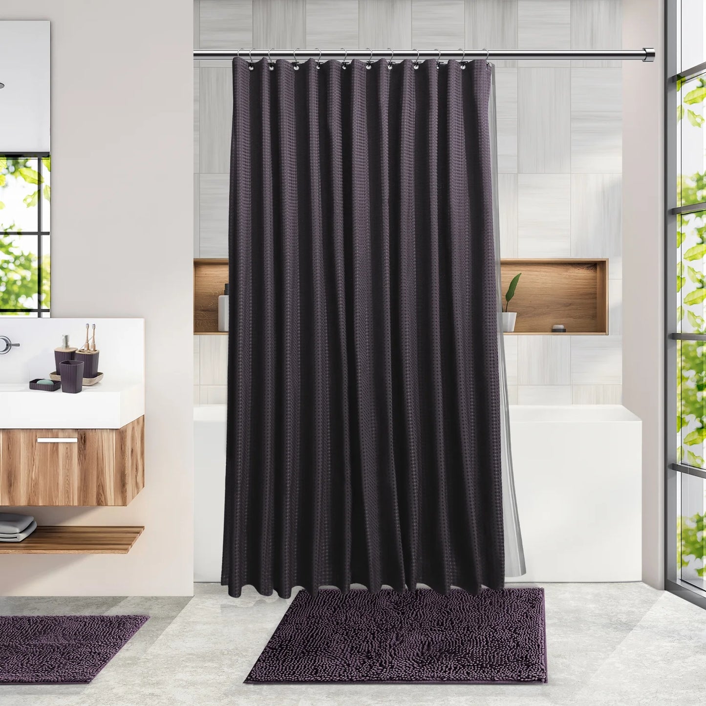 20 Piece Bamboo Bathroom Sets, Purple Bathroom Accessories Sets for Minimalistic Bathroom Décor