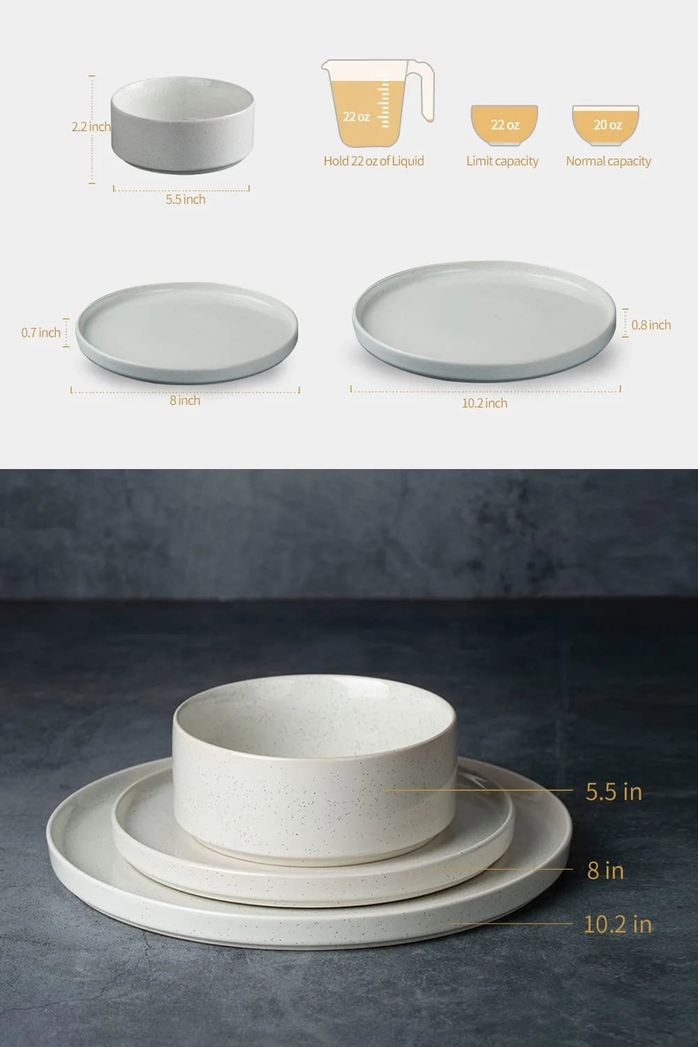 12 Piece Dinnerware Set, Stoneware Plates and Bowls Set, Dish Set for 4, White
