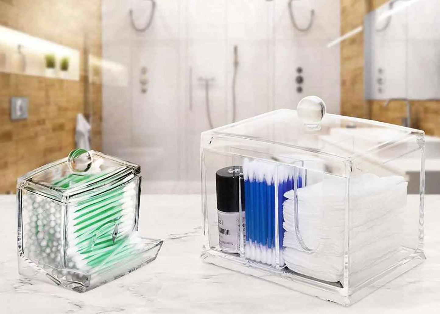 Qtip, Cotton Swabs, Bobby Pins, Toothpicks & More Countertop Acrylic Organizer for Health Beauty Items