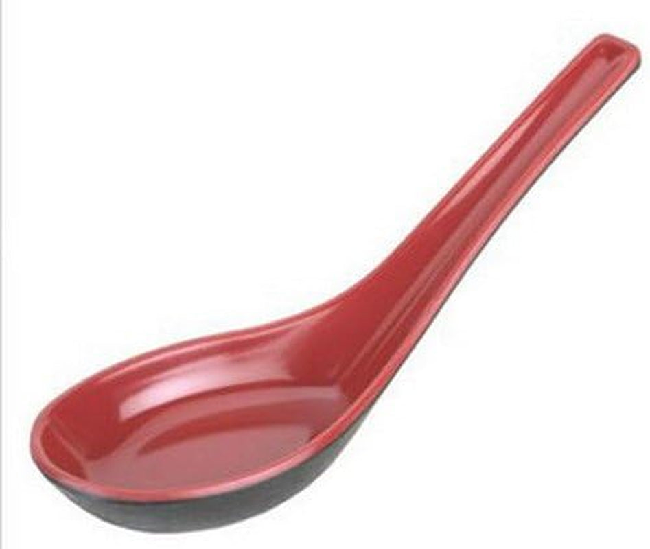 , Soup Spoons Asian Japanese Chinese Wonton Soba Rice Pho Ramen Noodle Soup Spoons, Black/Red (3, 5.5 Inch)