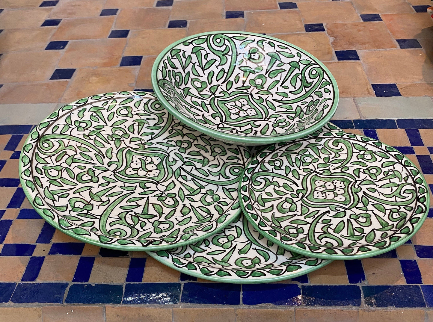 Handmade and Hand-Painted Moroccan Ceramic Plate, Moroccan Handmade Ceramic Dinner Dish / Dessert Plate / Soups Bowls