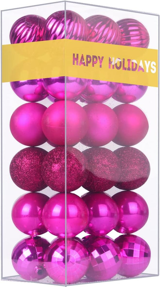 Fuchsia 1.6" Small Christmas Balls Christmas Tree Decoration Ornaments Shatterproof Hanging Balls for Birthday Halloween Holiday Wedding Decorations Set of 36Pcs