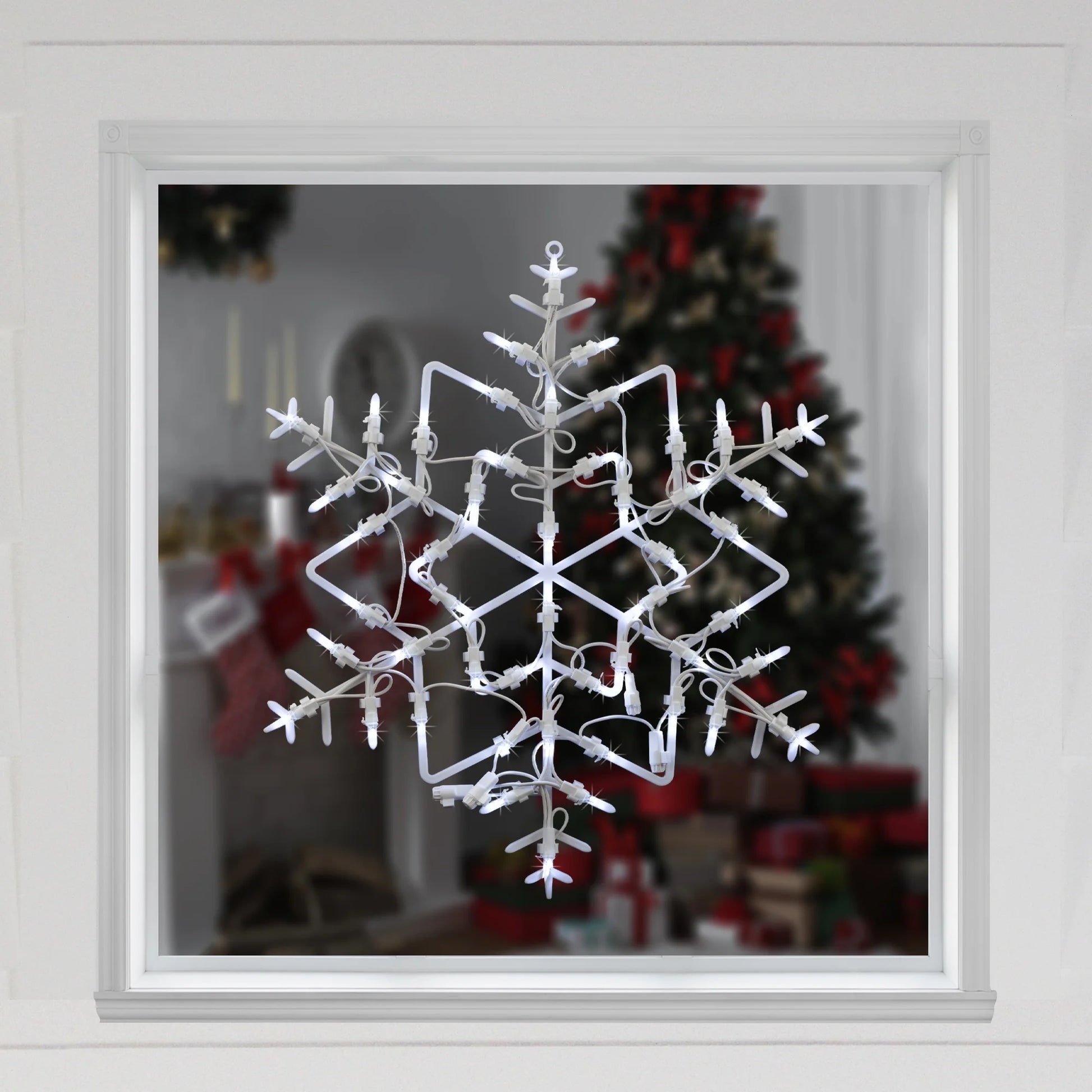 18" White LED Lighted Snowflake Christmas Window Silhouette