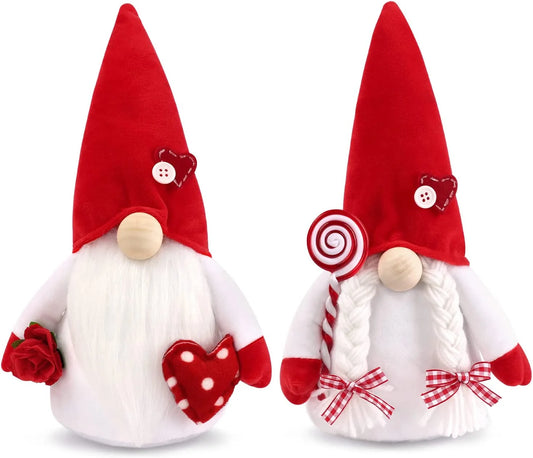 2PCS Valentines Day Gnome Plush Decorations Swedish Tomte Gnomes, Romantic Valentines Day Decor Scandinavian Gnomes Decorations, 11.4 Inche