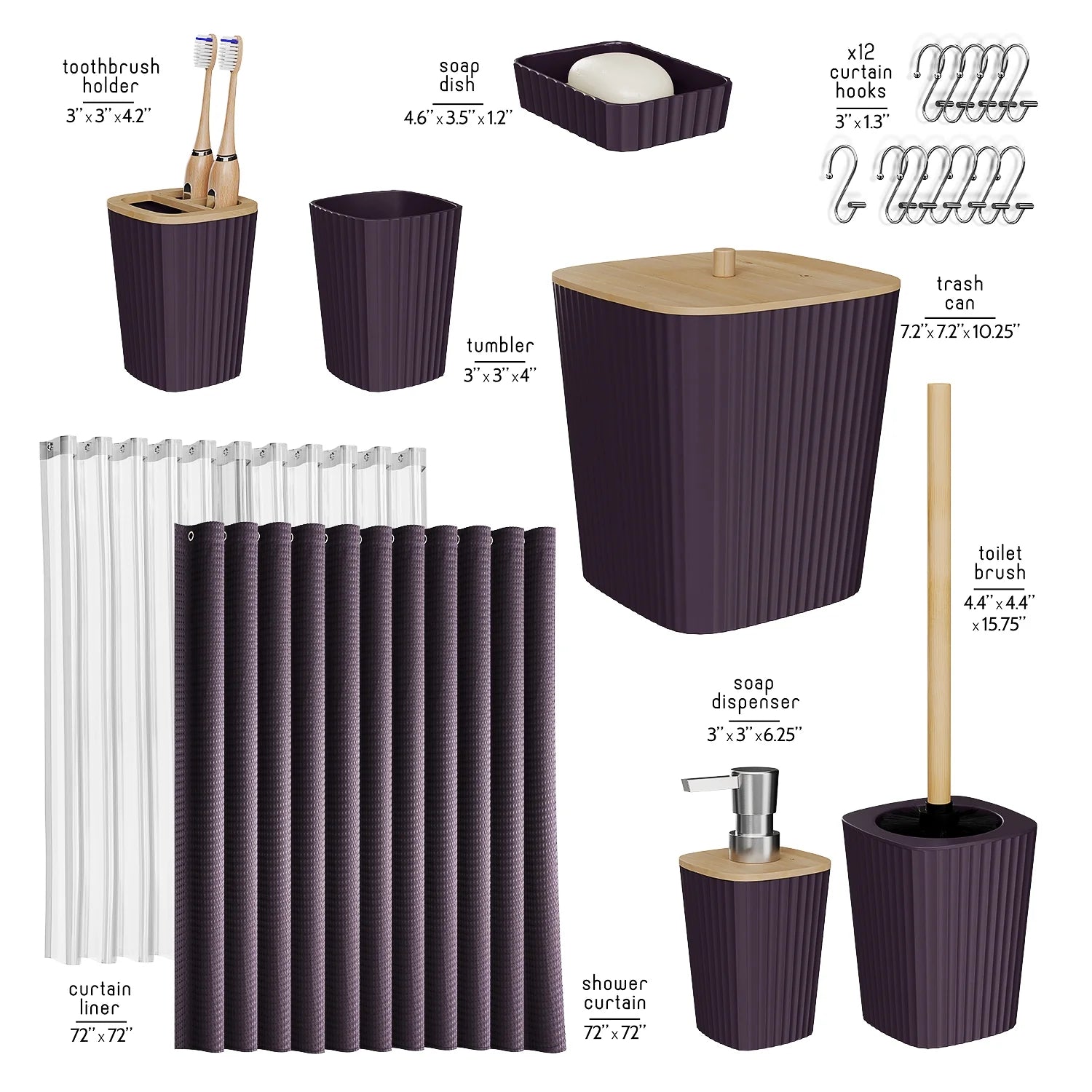 20 Piece Bamboo Bathroom Sets, Purple Bathroom Accessories Sets for Minimalistic Bathroom Décor