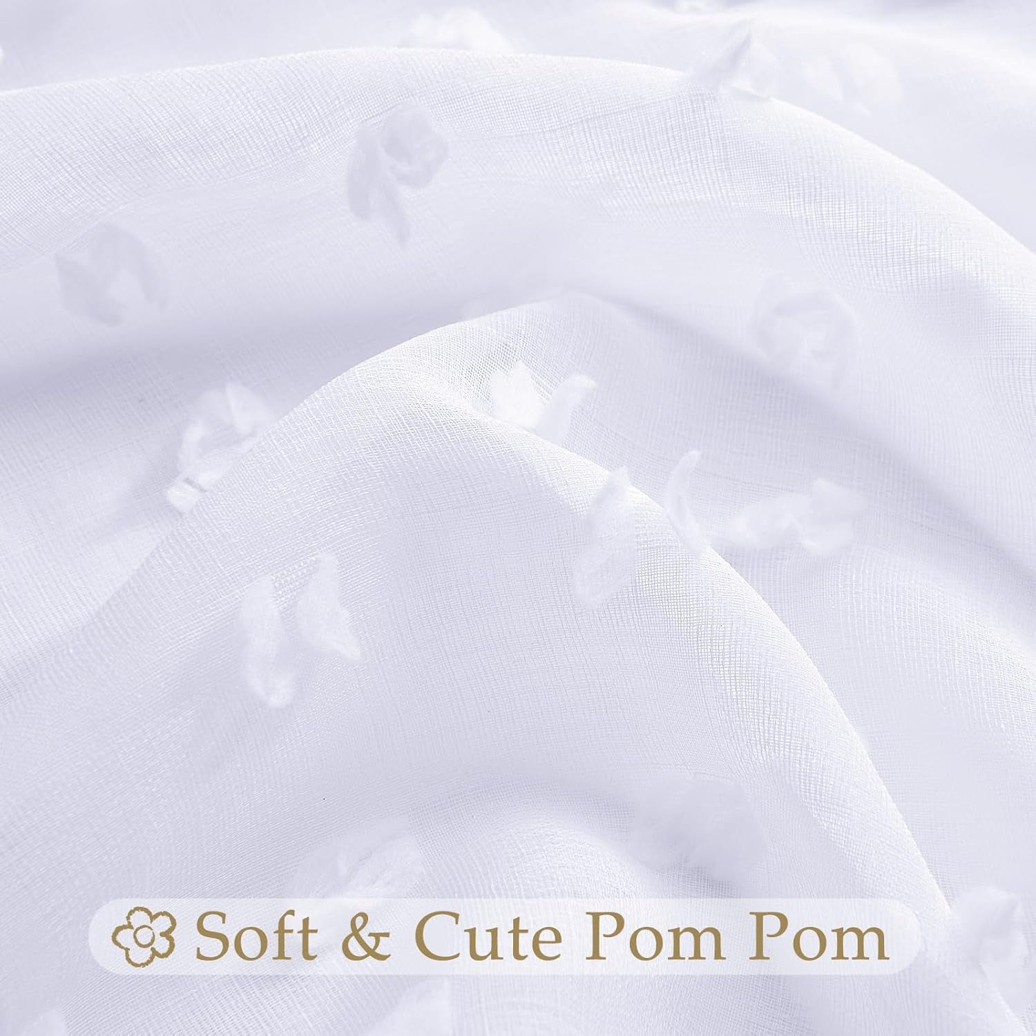 Sheer Curtains 84 Inch Length 2 Panels Sets for Living Room Bedroom 52 Inch Width Farmhouse Boho Drapes Light Filtering Pom Pom Curtains Tufted Semi Sheer Kids Rod Pocket,White,W52Xl84