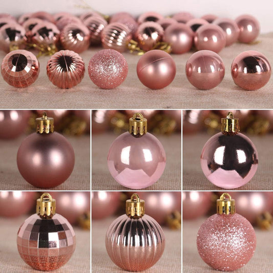 Christmas Balls Ornaments for Xmas Tree - Shatterproof Christmas Tree Decorations Small Hanging Ball Rose Gold 1.6 Inch X 36 Pack