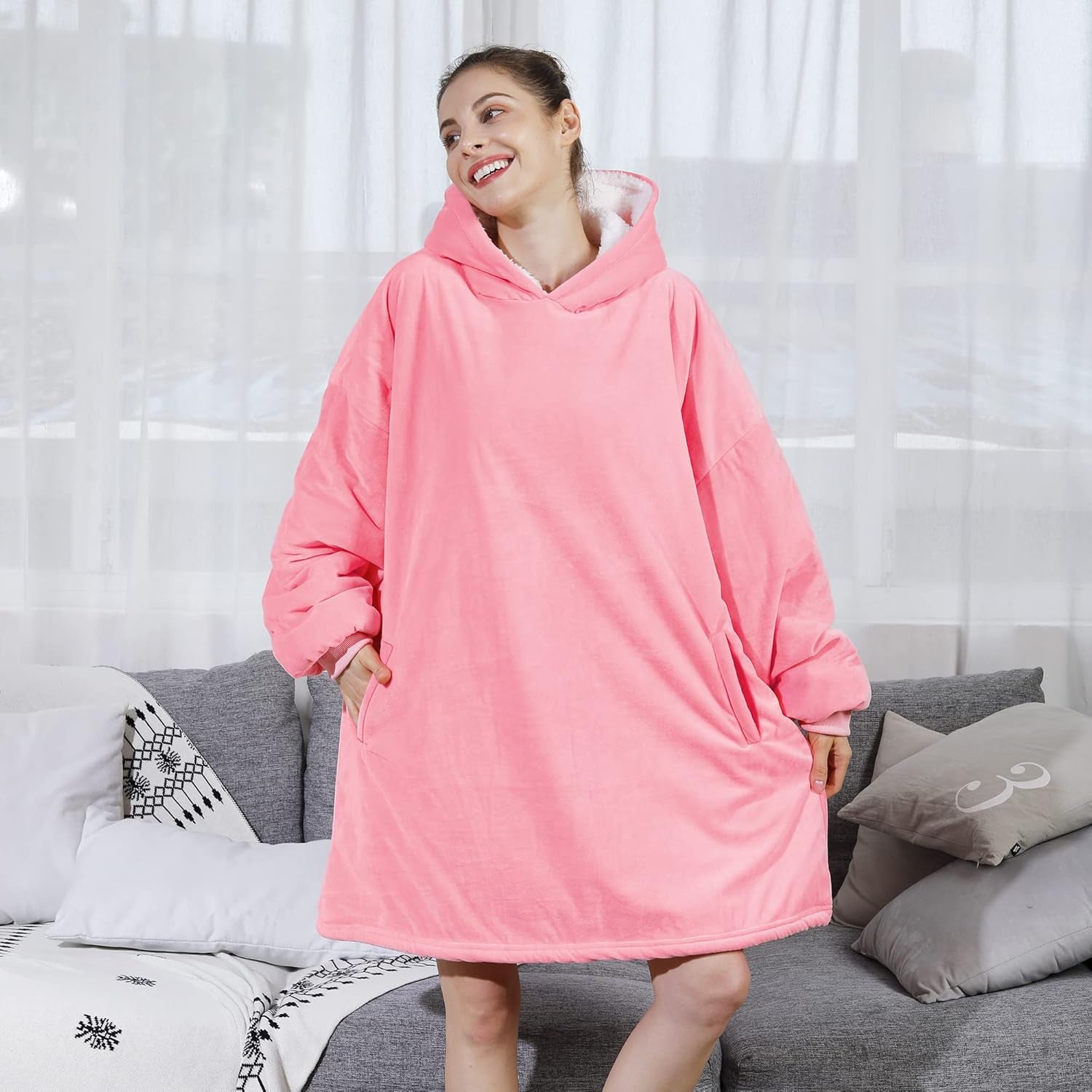 Blanket Sweatshirt,Oversized Sherpa Hooded Blanket Hoodie,Fleecehug Hoodie Wearable Blanket for Women Men Kids