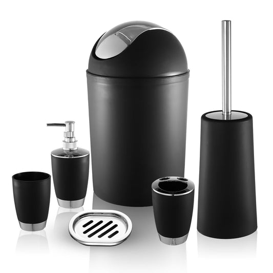6 Pcs Bathroom Accessories Set, Plastic Bathroom Set Lightweight Durable for Home Bathroom Unisex Adults Kids, Black