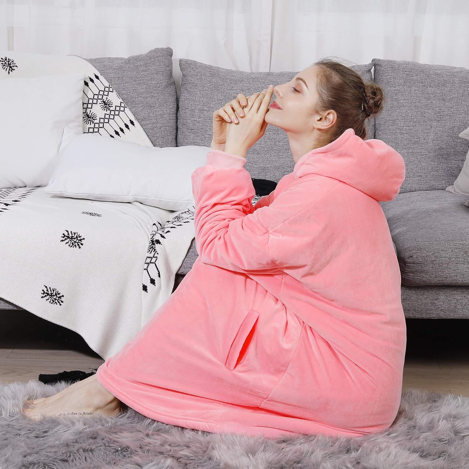 Blanket Sweatshirt,Oversized Sherpa Hooded Blanket Hoodie,Fleecehug Hoodie Wearable Blanket for Women Men Kids