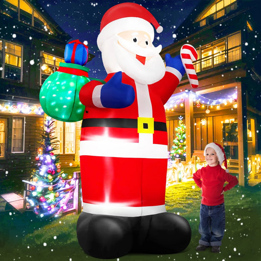 8FT Christmas Inflatable Santa Claus Outdoor Decorations,Blow up Santa Claus with Gifts Bag, Built-In Brilliant LED Lights Xmas Inflatables Yard Decor