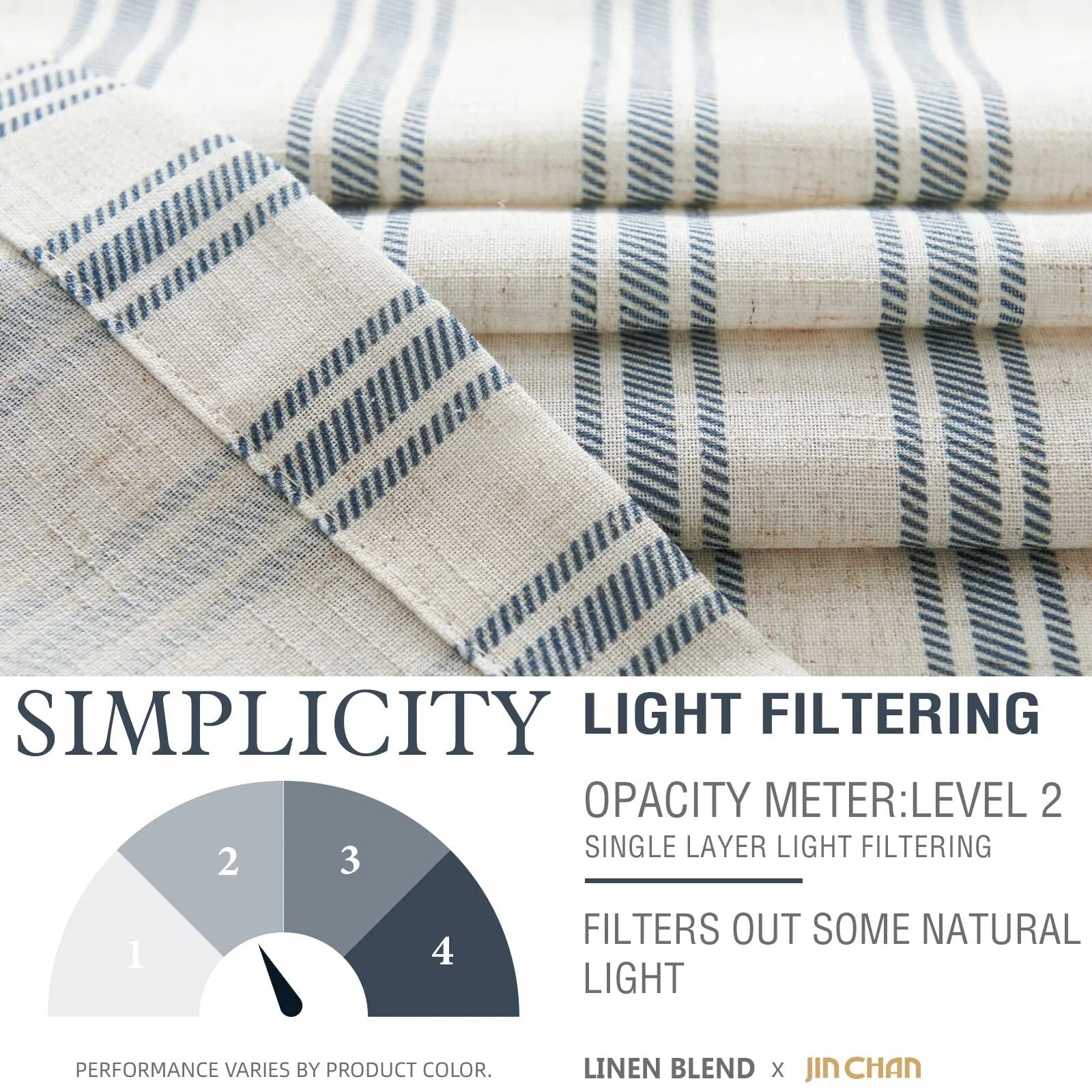 Blue Striped Curtains Linen Farmhouse Living Room Curtains Ticking Stripe Curtains Rustic Pinstripe Curtains Grommet 2 Panels 50" X 63"