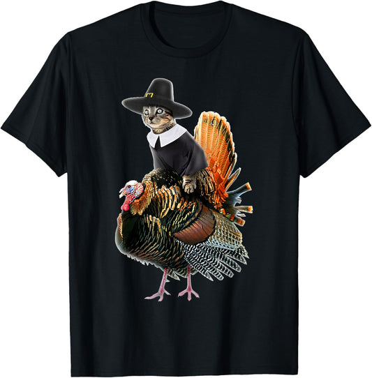 Thanksgiving Cat Pilgrim Costume Thanksgiving Turkey Gift T-Shirt for Men Women Girls Kids