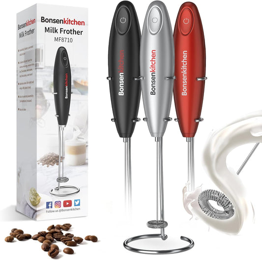 Electric Milk Frother Handheld, Portable Whisk Milk Foam Maker with Stainless Steel Stand, Drink Mixer for Coffee, Matcha, Electric Stirrer Coffee Mixer, Battery Operated(Not Included)