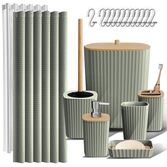 20 Piece Bamboo Bathroom Sets, Sage Green Bathroom Accessories Set for Minimalistic Bathroom Décor