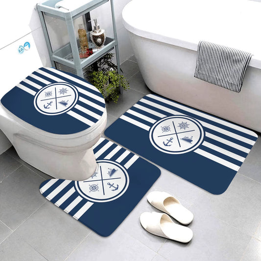 Dark Blue Nautical Series Bathroom Mats Bathroom Mats Three-Piece Set Bathroom Rugs and Mats Bathroom Products Can Be Customized