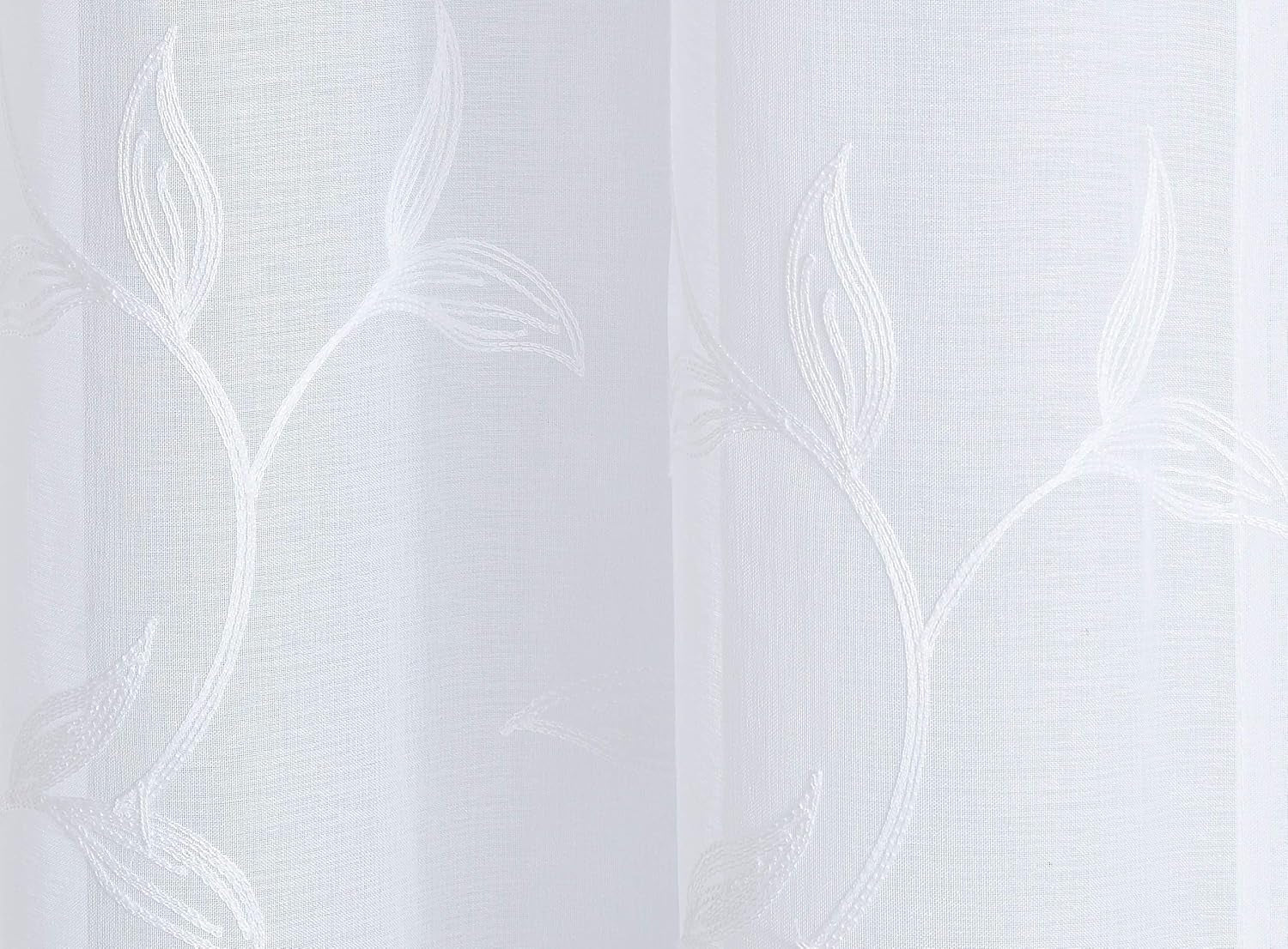 Pair of 2 Sheer White Curtains with White Leaf Embroidery. Modern Farmhouse Curtains for Living Room, for Kitchen or Bedroom Decor. (Maria 54 X 63 White)