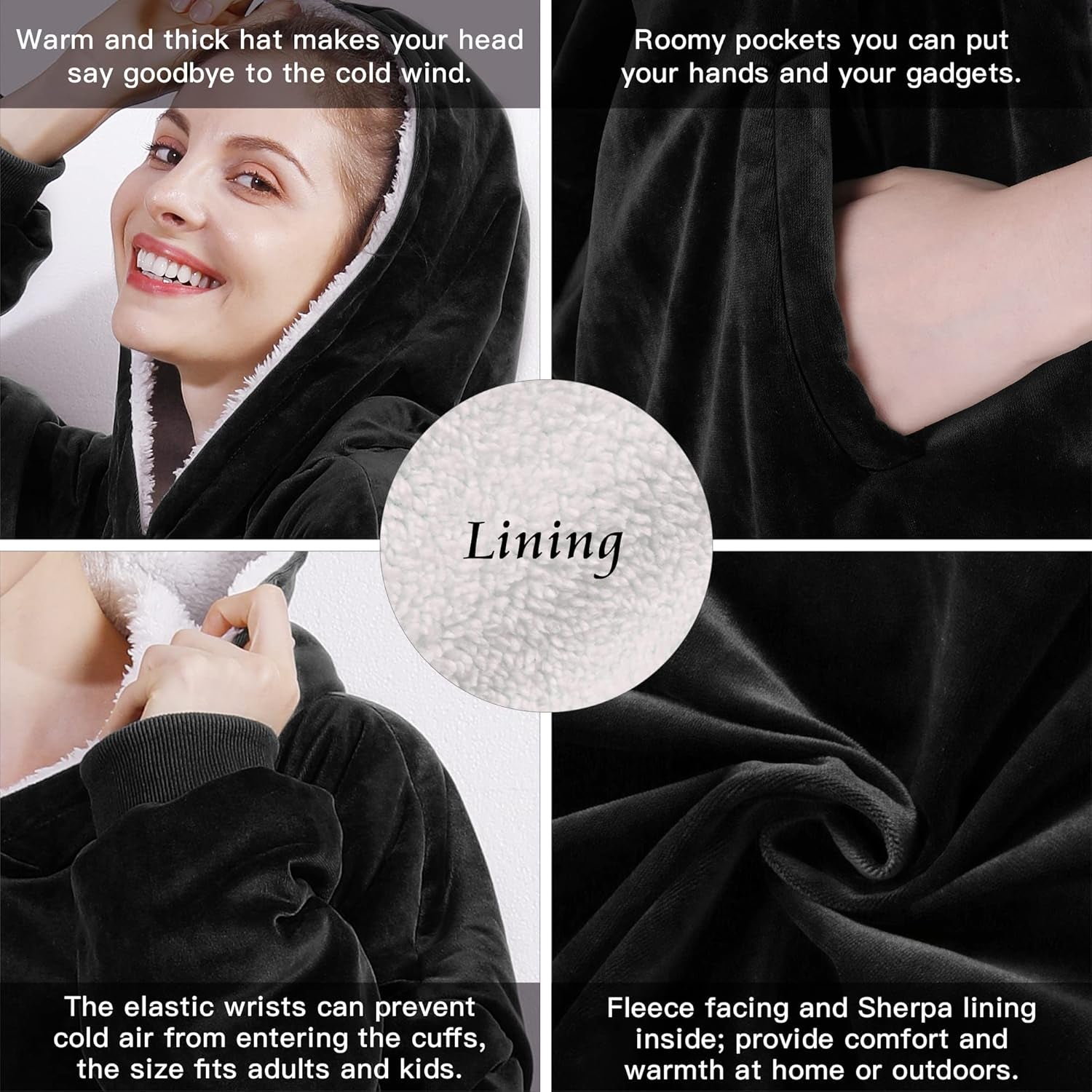 Blanket Sweatshirt,Oversized Sherpa Hooded Blanket Hoodie,Fleecehug Hoodie Wearable Blanket for Women Men Kids