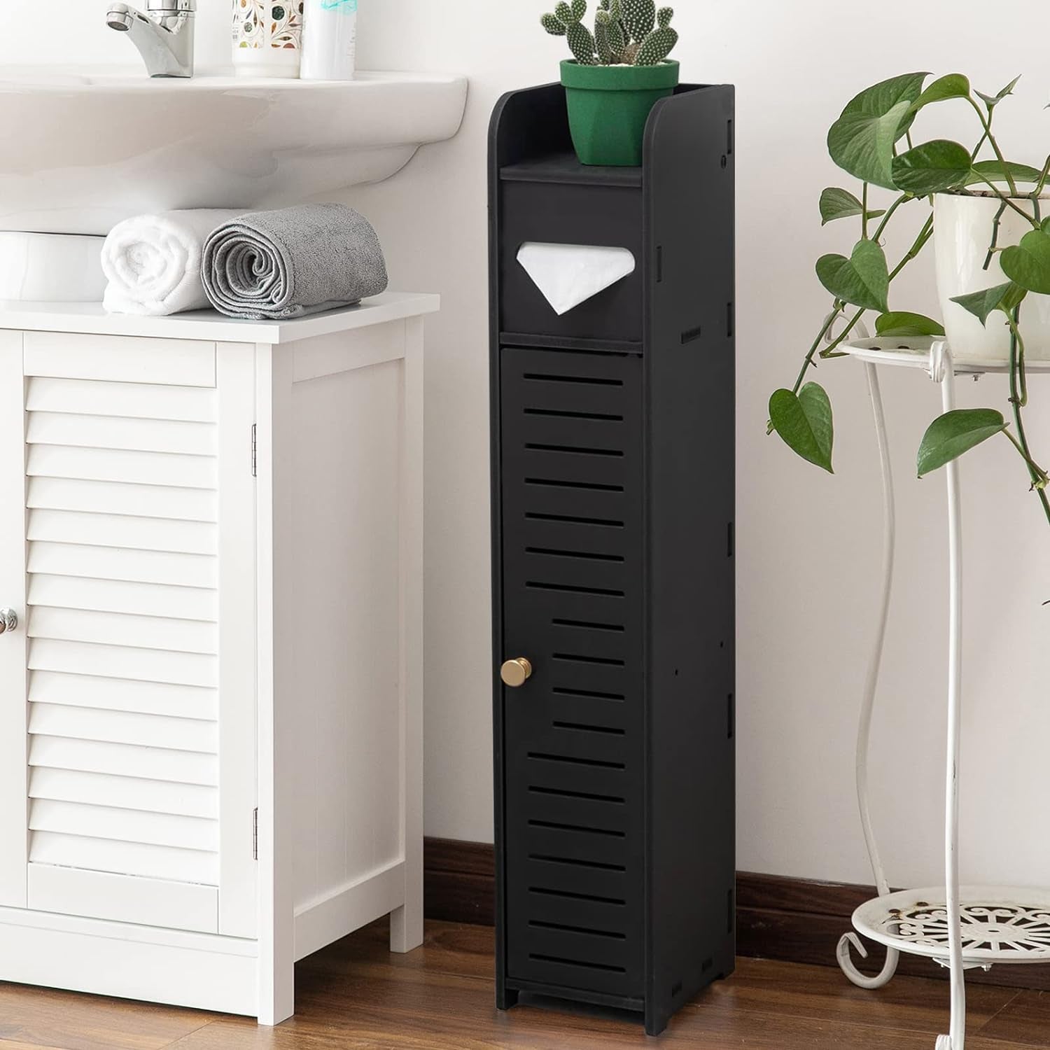 Small Bathroom Storage Cabinet: Bathroom Toilet Paper Cabinet Fit for Small Roll,Black