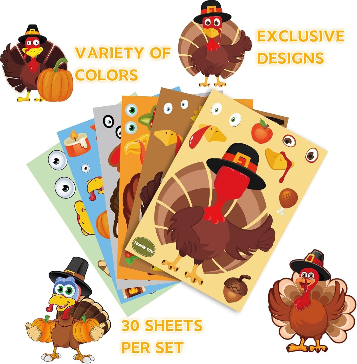 Thanksgiving Activities for Kids Thanksgiving Stickers for Kids 30 PCS Make a Turkey Stickers Thanks Giving Crafts for Kid