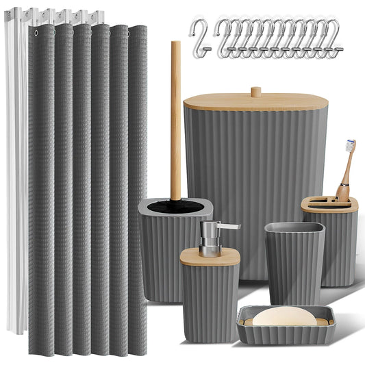 20 Piece Bamboo Bathroom Sets, Gray Bathroom Accessories Sets for Minimalistic Bathroom Décor