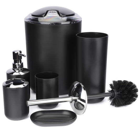 6 Piece Plastic Bath Accessories Sets, Black