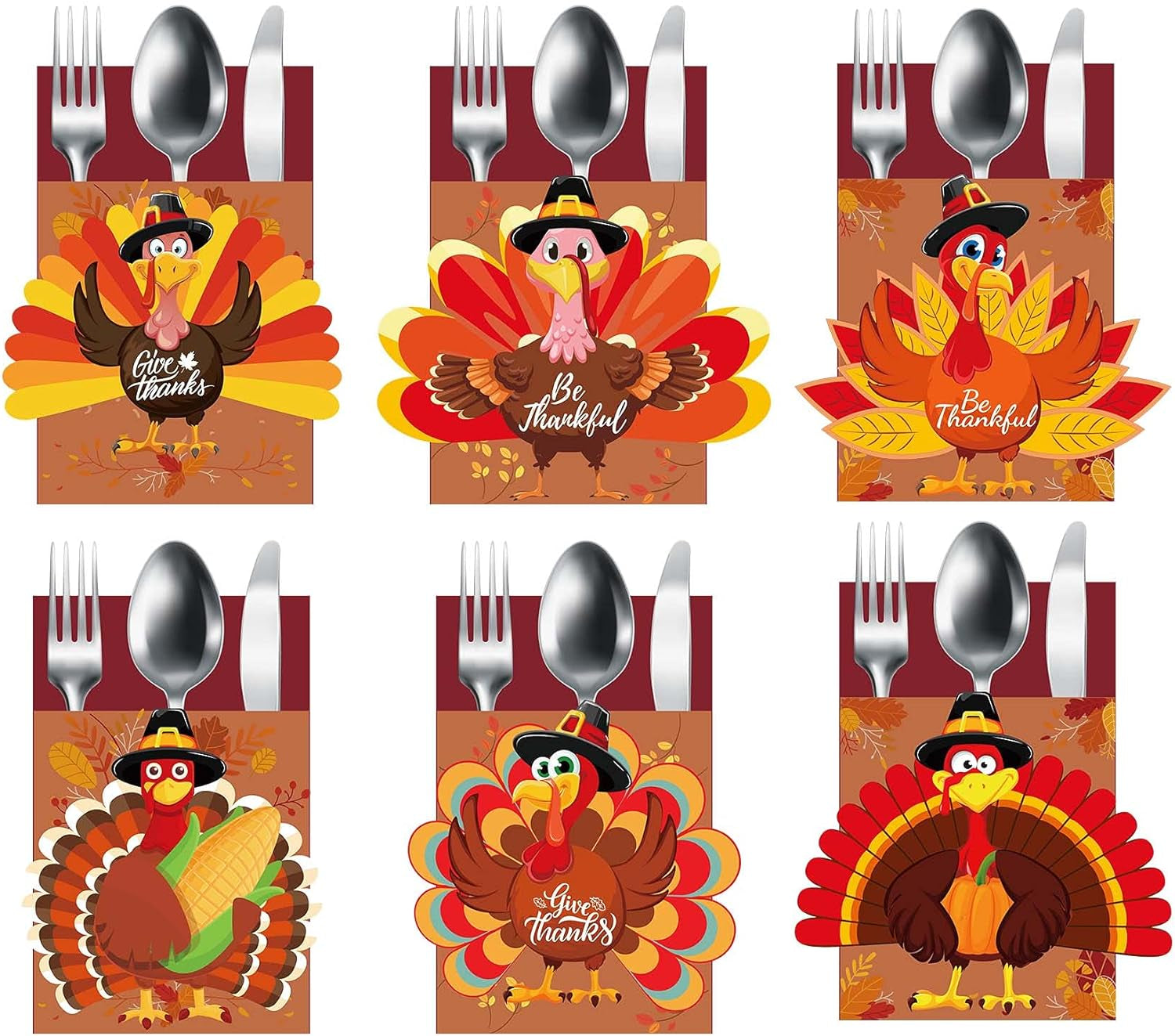 24PCS Thanksgiving Cutlery Holder Set - Turkey Utensil Decor for Autumn Fall Harvest Party Table Decoration