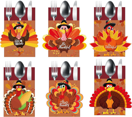 24PCS Thanksgiving Cutlery Holder Set - Turkey Utensil Decor for Autumn Fall Harvest Party Table Decoration