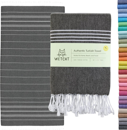 Turkish Beach Towel Oversized (38"X71") 100% Turkish Cotton, Made in Turkey - Sand Free, Extra Large, Ultra Soft, Quick Drying, Compact & Lightweight for Travel - Black