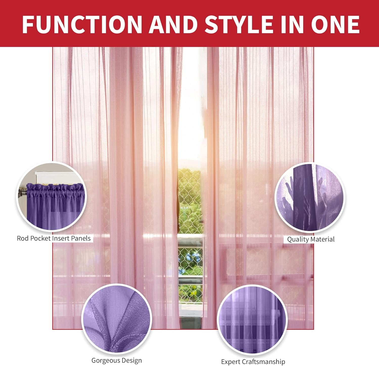 Purple Sheer Curtains - 84 Inches Length, 2 Panels Set Sheer Drapes, Light Filtering Textured Window Curtain for Living Room, Bedroom, Kitchen, and Dining Room - 54"X84", Purple