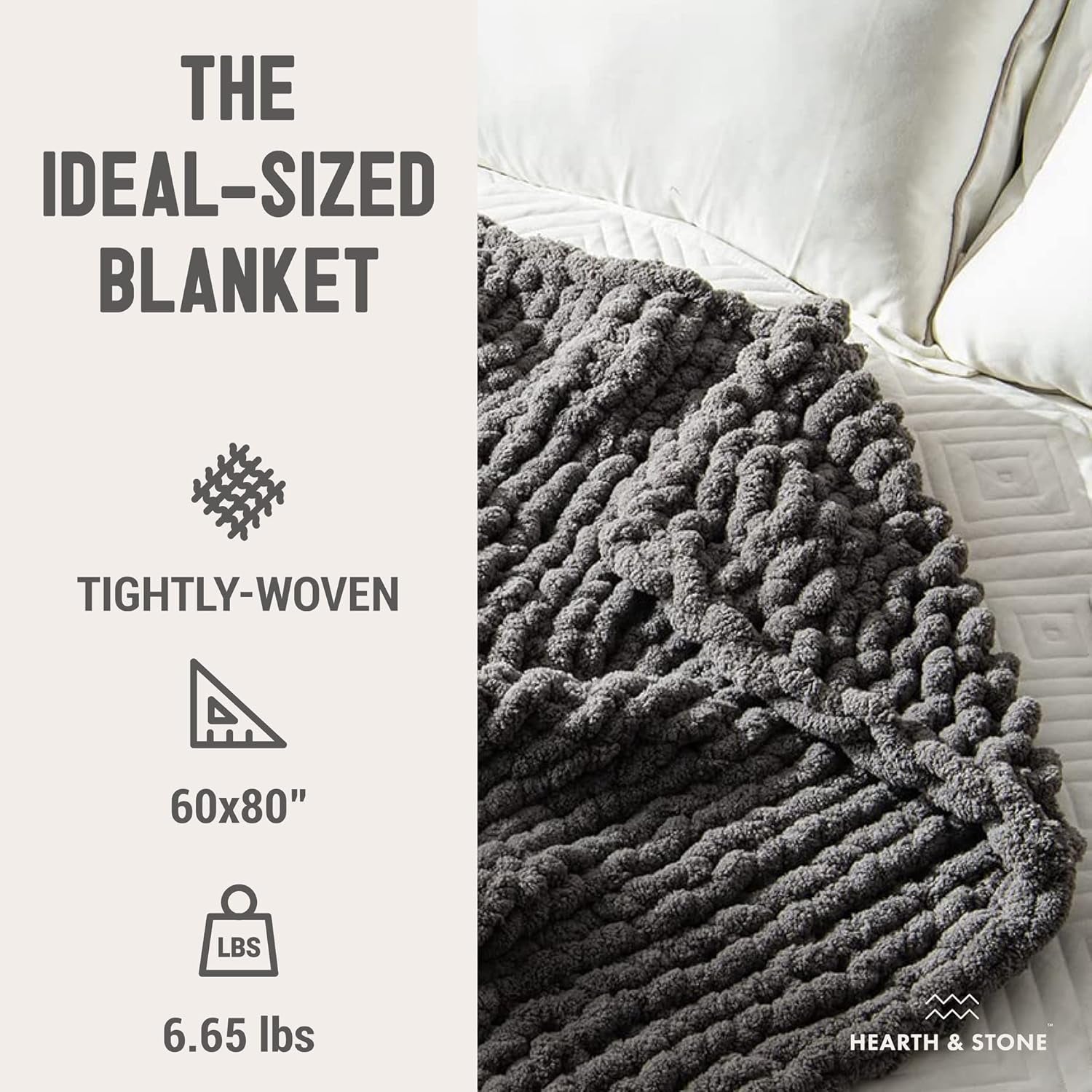 Chunky Knit Blanket (60X80 Inches) - Soft Knitted Yarn Blanket Large Gray - Handmade Throw Blanket Grey - Crochet Throw Blanket for Sofa, Bed, Couch (Slate Grey, 60X80 In)
