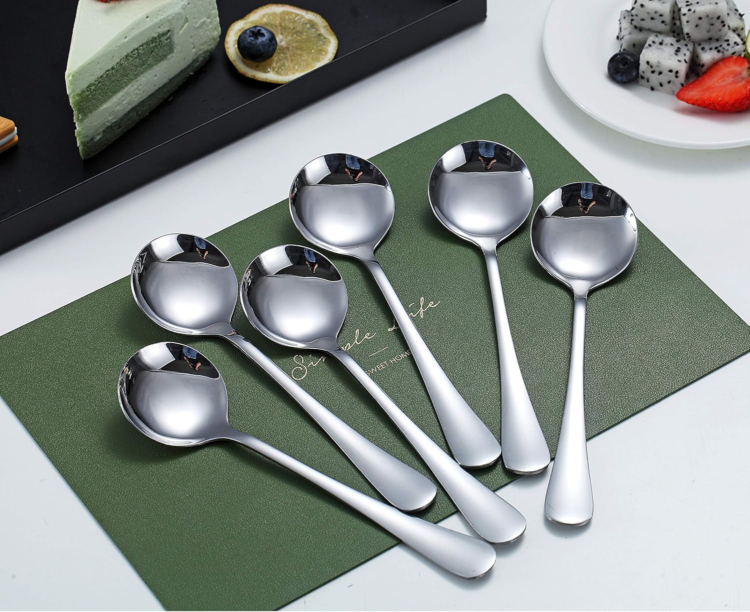 6-Piece Stainless Steel round Soup Spoons - Dinner & Table Spoons, Silverware Set, Dishwasher Safe