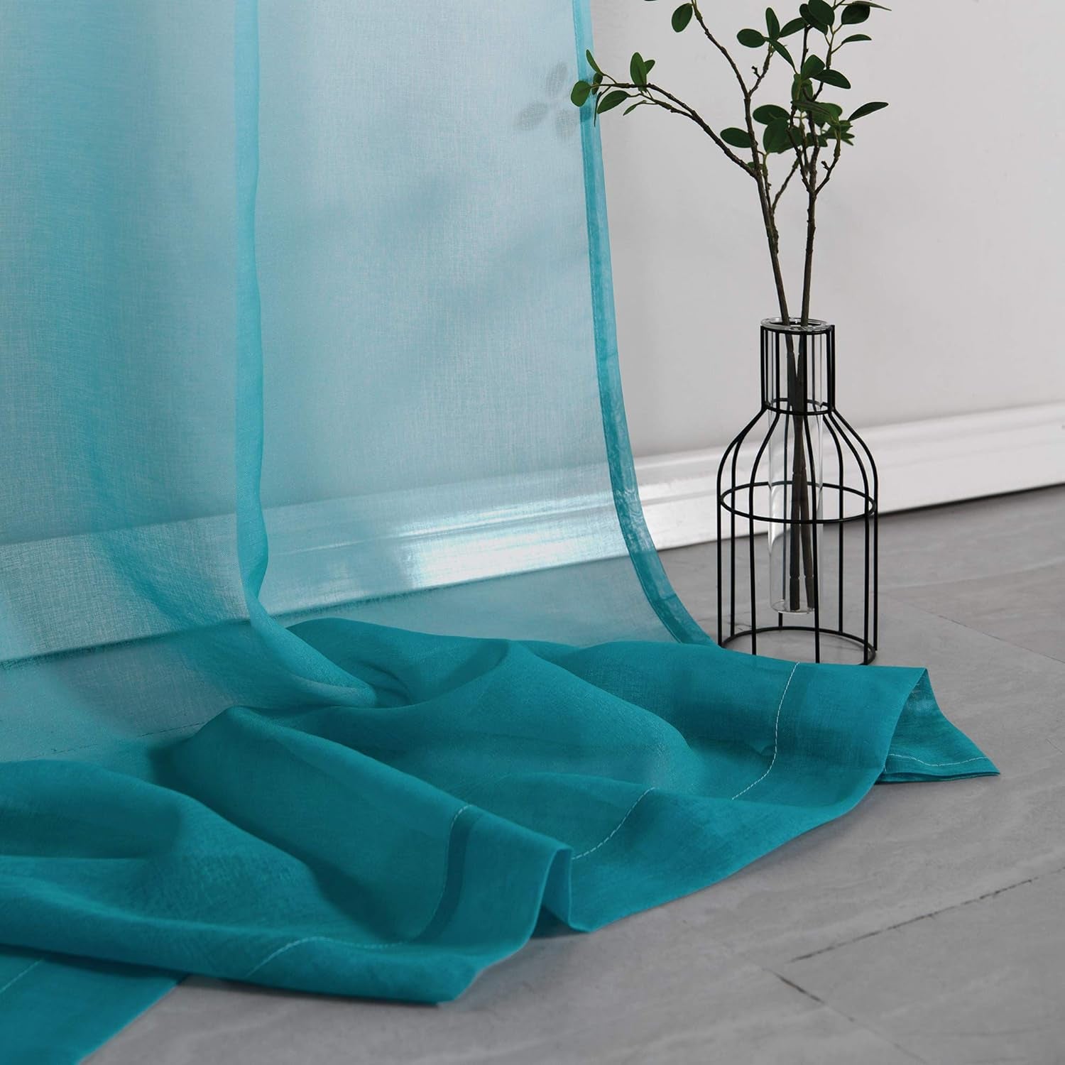 Teal Curtains 84 Inch Length for Bedroom Coastal Decor Pair Set 2 Panels Ombre Aqua Blue Turquoise Gradient Grommet Window Sheer Transparent Beach Curtains for Living Room Dining 52X84 Long