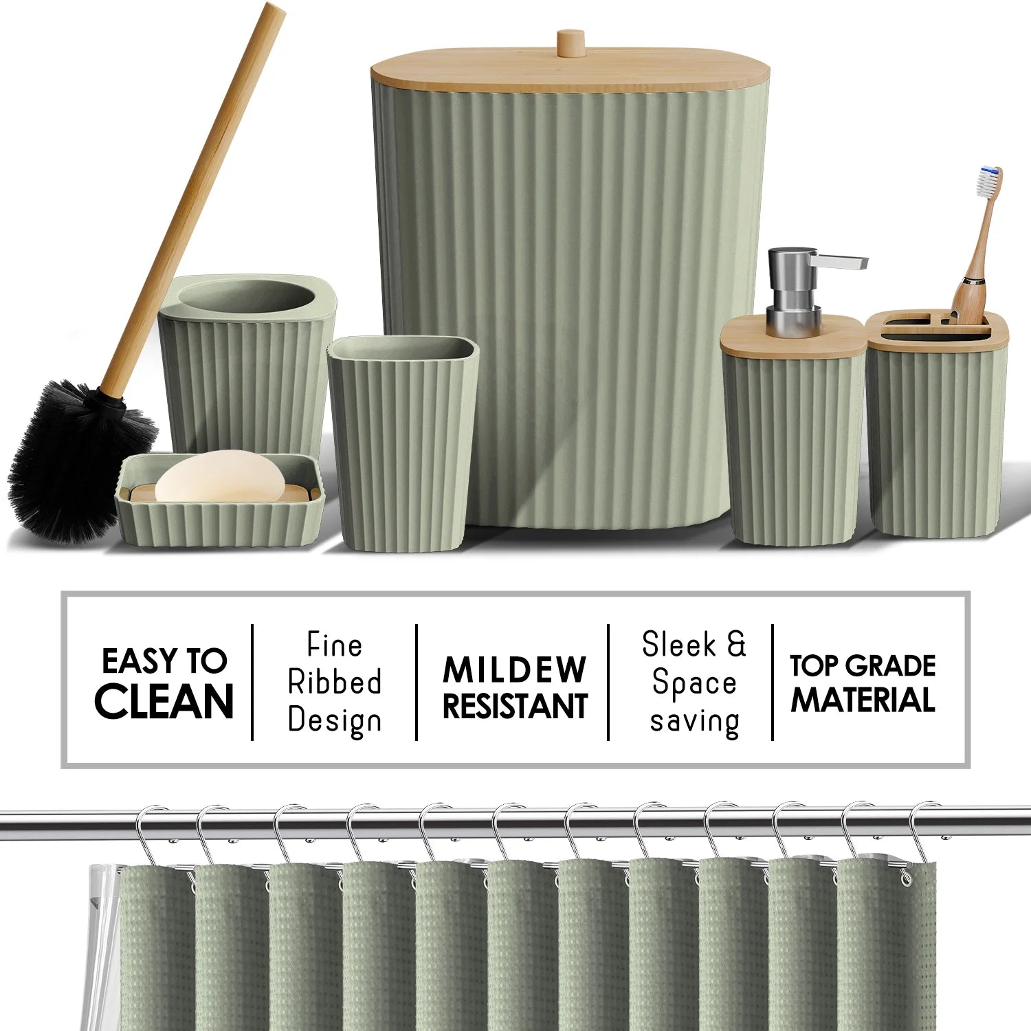 20 Piece Bamboo Bathroom Sets, Sage Green Bathroom Accessories Set for Minimalistic Bathroom Décor