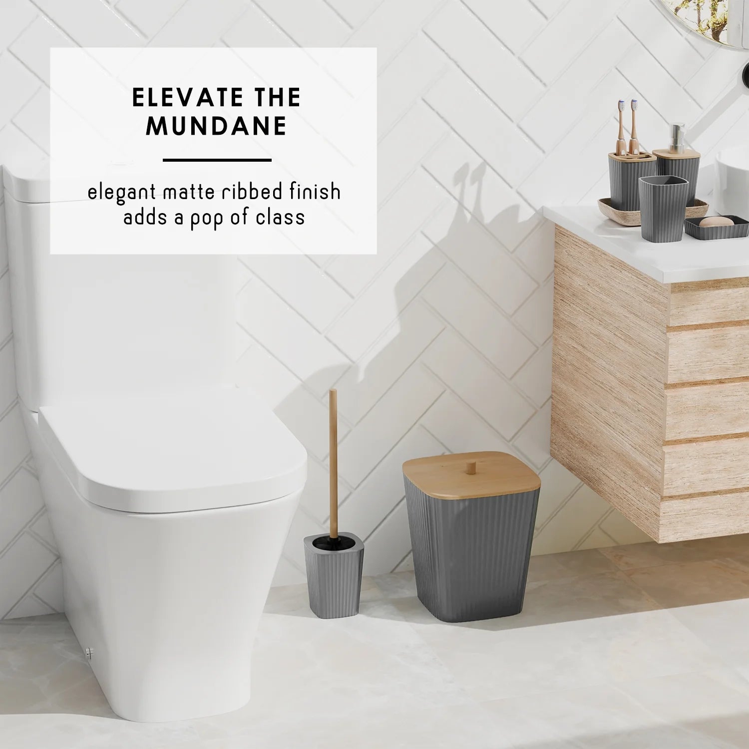 20 Piece Bamboo Bathroom Sets, Gray Bathroom Accessories Sets for Minimalistic Bathroom Décor