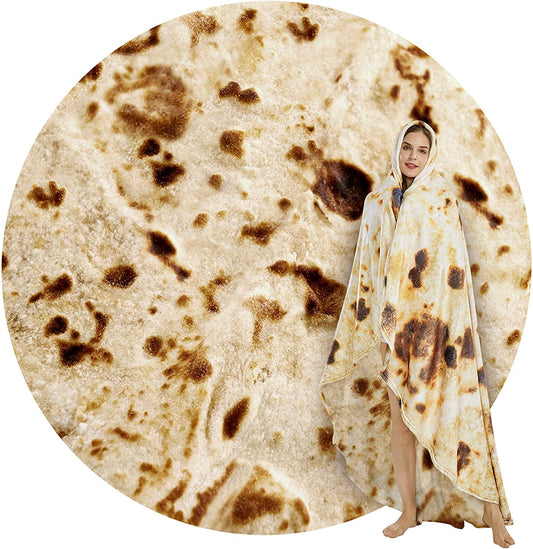 Burritos Tortilla Throw Blanket, Tortilla Wrap Blanket, Novelty Tortillas round Giant round Soft Blankets for Adults and Kids (Brown, 80 Inches)