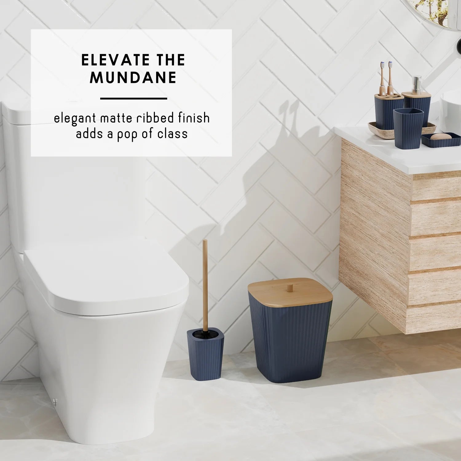 20 Piece Bamboo Bathroom Sets, Navy Blue Bathroom Accessories Sets for Minimalistic Bathroom Décor