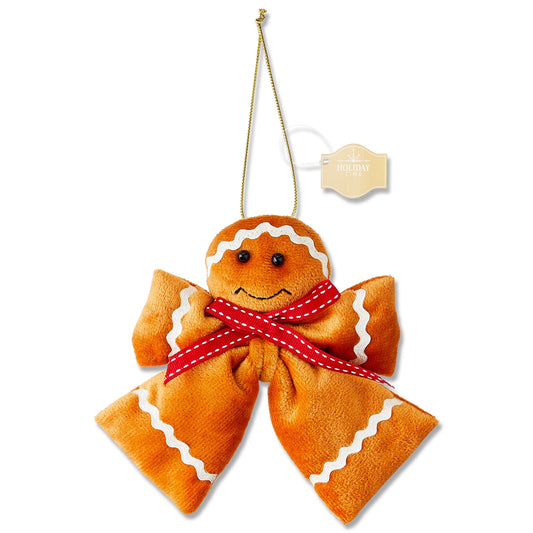 Brown Gingerbread Man Bow Christmas Ornament, 6", by