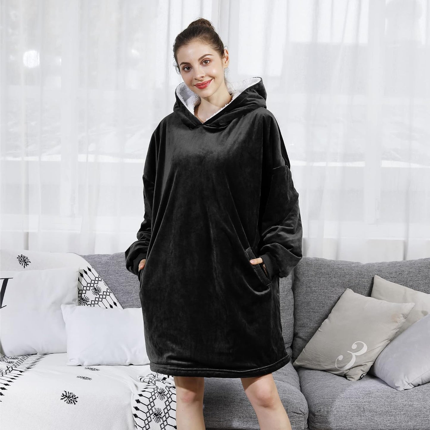 Blanket Sweatshirt,Oversized Sherpa Hooded Blanket Hoodie,Fleecehug Hoodie Wearable Blanket for Women Men Kids