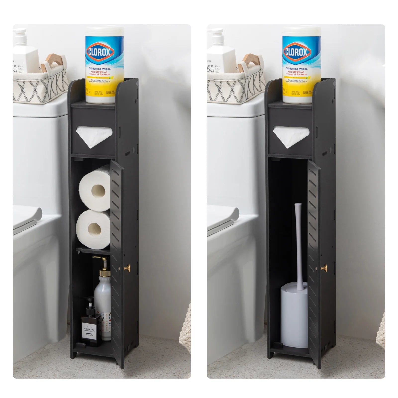 Slim Bathroom Storage Cabinet,Narrow Bathroom Stand,Black
