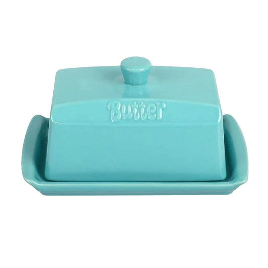 Ceramic Butter Dish Keeper Holder Countertop Rectangle Container with Lid - Blue