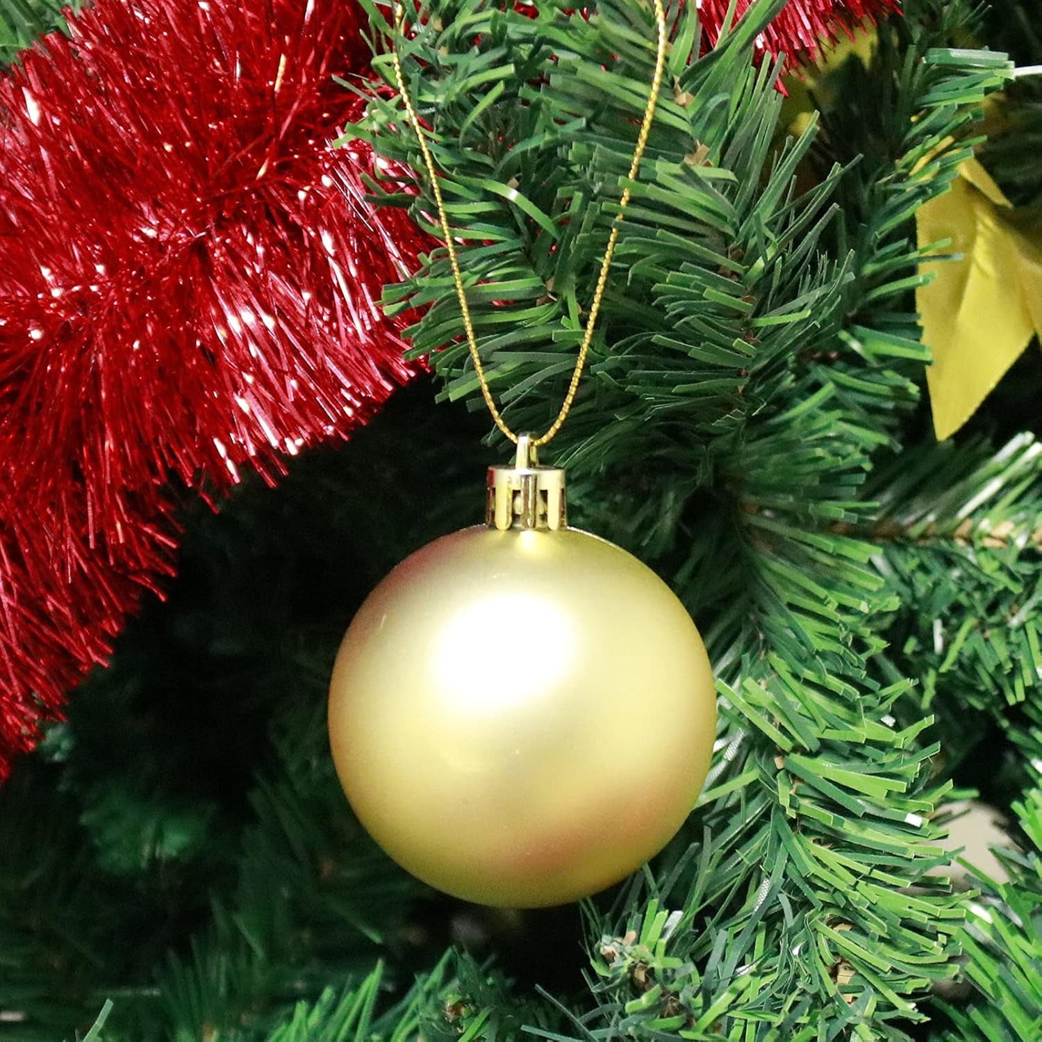 Christmas Ornaments Hanger String 200Pcs Gold Ribbon Ornament Hook Ropes Precut String with Snaps Locking for Xmas Ornament Hanging Decorations