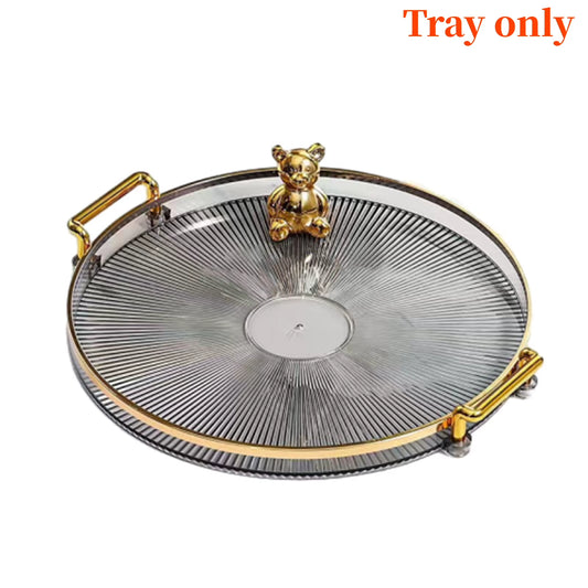 1PCS Acrylic round Tray,Multipurpose Double Ear Plate with Gold Handles for Coffee Fruits,Storage Trays Living Room Decorative