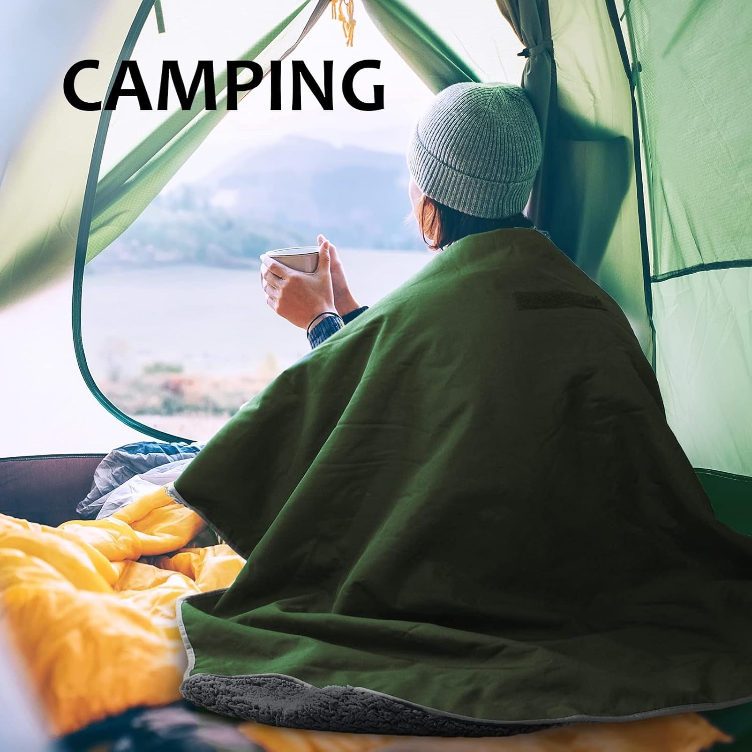 Large Waterproof Outdoor Blanket, Soft Warm Windproof Stadium Blanket with Sherpa Fleece and Foldable for Outdoor Sport, Baseball, Football, Beach, Concerts, Car