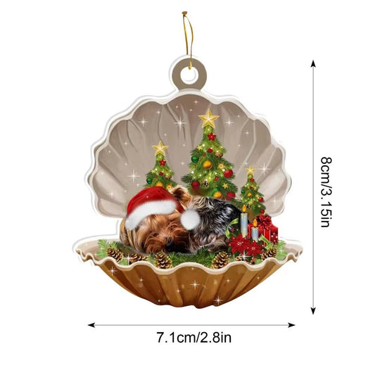 2024 2D Shell Christmas Dog Oranments Xmas Tree Flat Hanging Pendant Merry Navidad Decor Natal Gift for Kids Noel Happy New Year